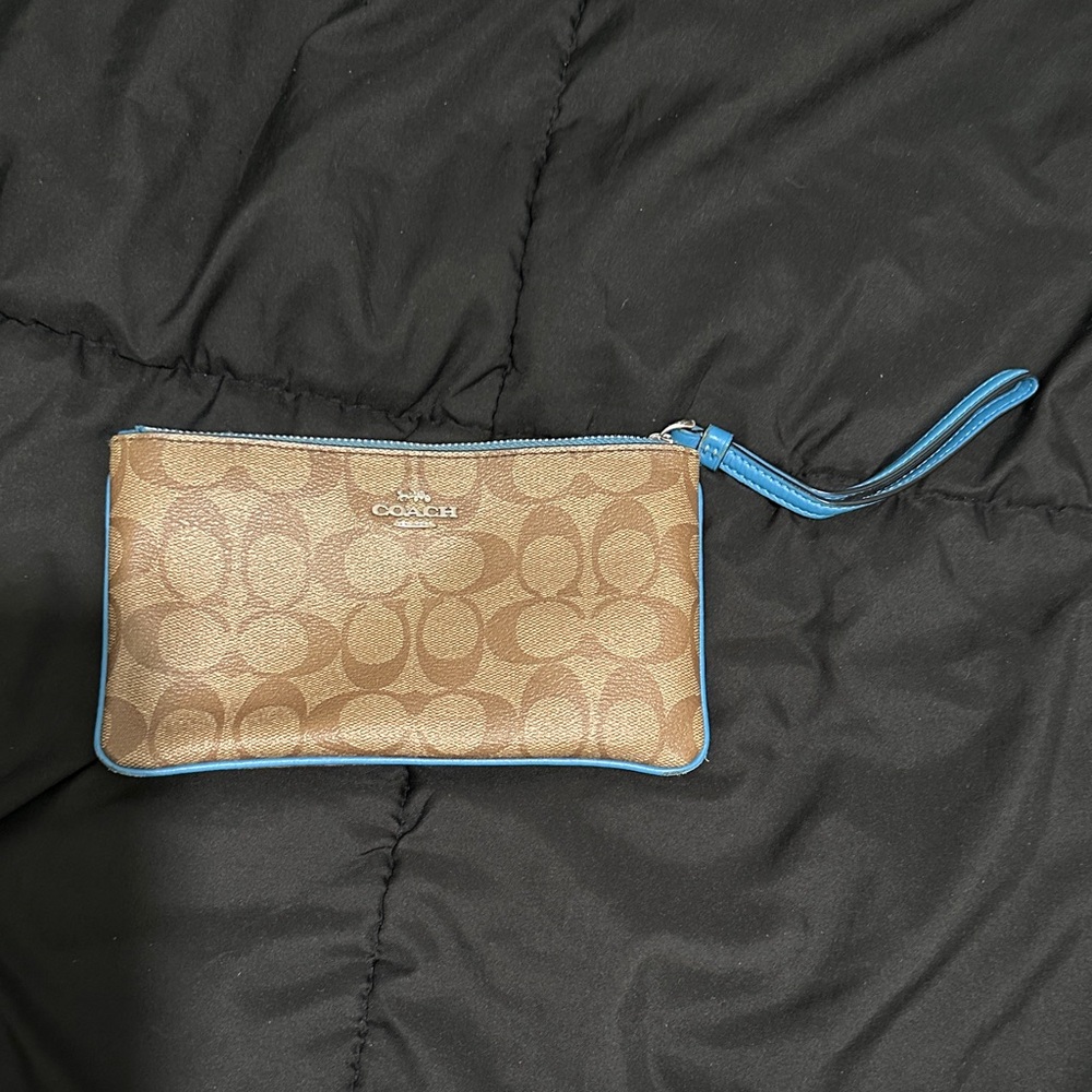 Coach Tan and Blue Wristlet